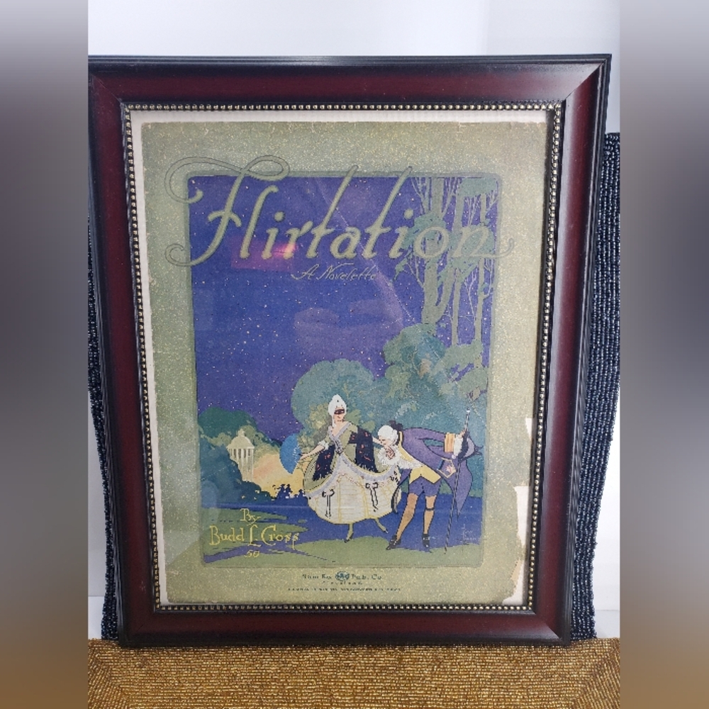 Original framed collectible vintage sheet music cover titled "Flirtation: 1919
